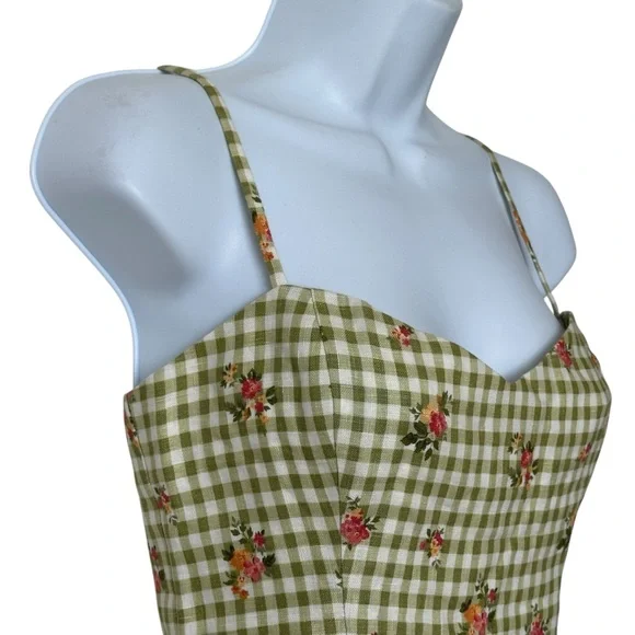 Reformation Roarke Linen Dress Patio Floral Checkered Feminine Dress 4 - Picture 13 of 13